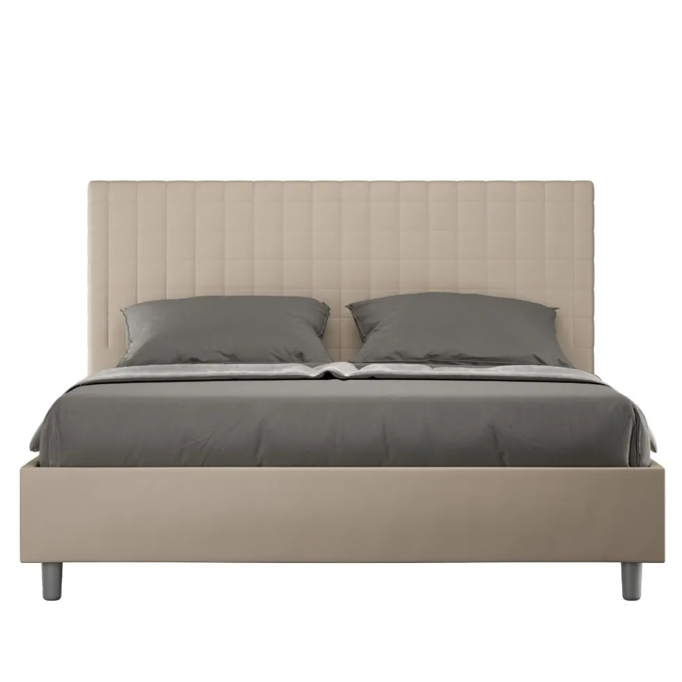 Letto 160x190 matrimoniale con testiera a quadretti in similpelle tortora LIT463