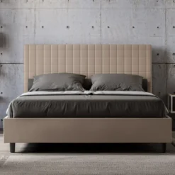 Letto 160x190 matrimoniale con testiera a quadretti in similpelle tortora LIT463