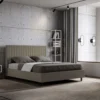 Letto 160x190 matrimoniale con testiera a quadretti in similpelle cappuccino LIT463