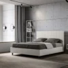 Letto 160x190 matrimoniale con testiera a quadretti in similpelle bianco LIT463