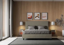 Letto 160x190 matrimoniale con testiera trapuntata linee orizzontali cappuccino LIT457