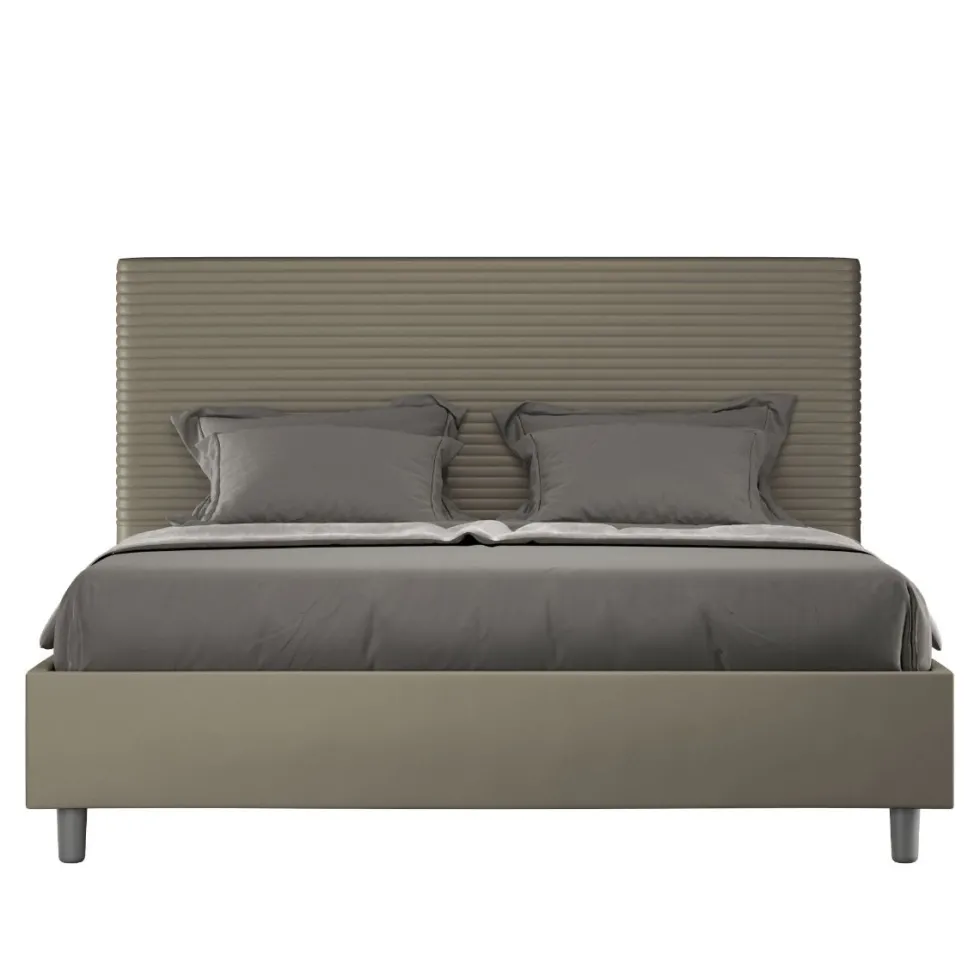 Letto 160x190 matrimoniale con testiera trapuntata linee orizzontali cappuccino LIT457