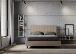 Letto 160x200 matrimoniale con testiera a quadretti in similpelle tortora LIT465