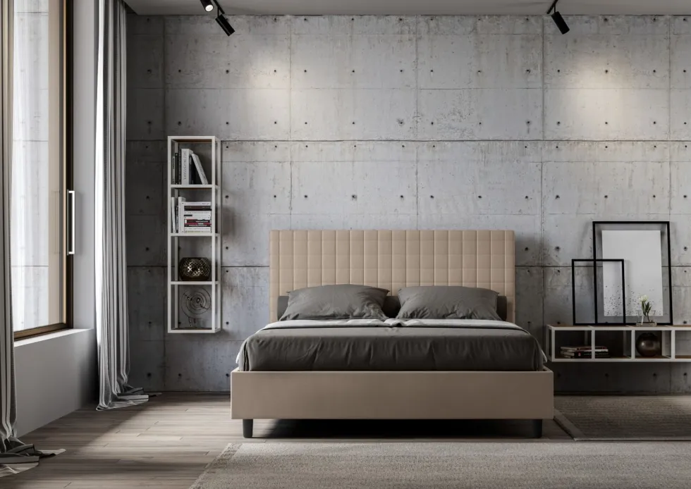 Letto 160x200 matrimoniale con testiera a quadretti in similpelle tortora LIT465