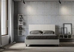 Letto 160x200 matrimoniale con testiera a quadretti in similpelle bianco LIT465