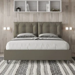 Letto 160x200 matrimoniale design trapuntato con testiera imbottita e bottoni cappuccino LIT429