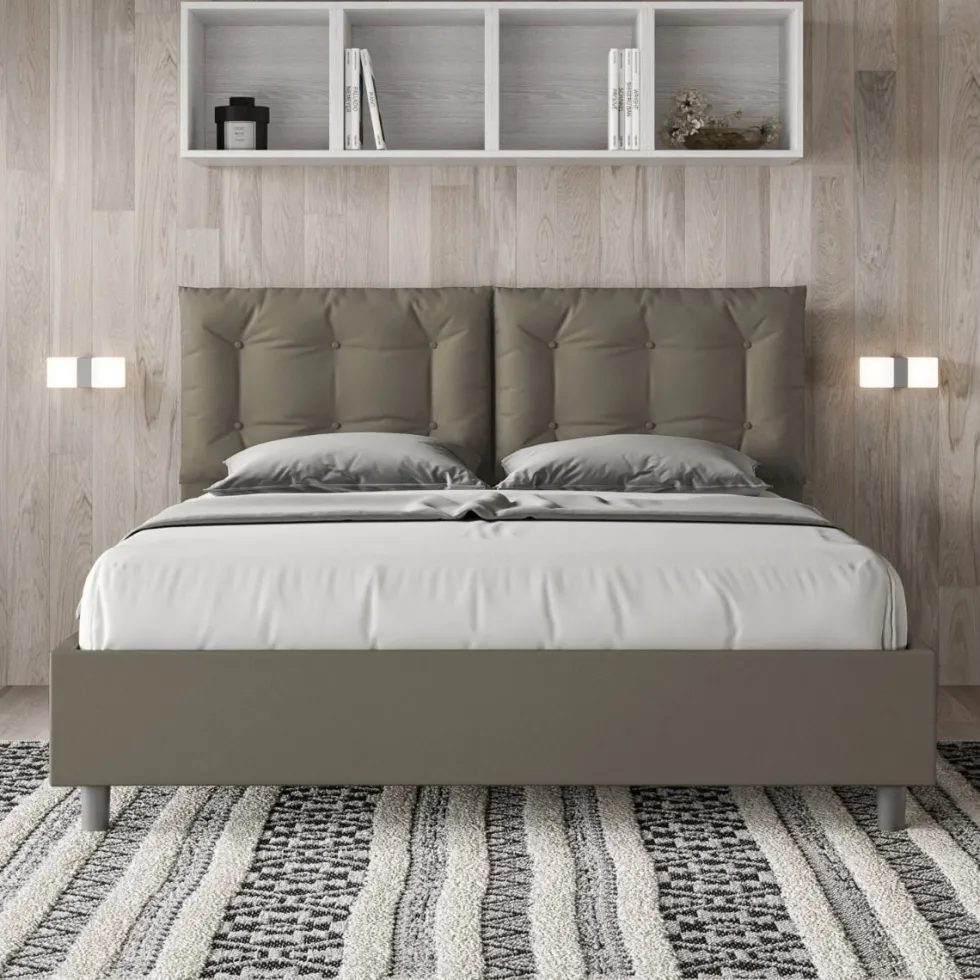 Letto 160x200 matrimoniale design trapuntato con testiera imbottita e bottoni cappuccino LIT429