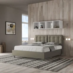 Letto 160x190 matrimoniale design trapuntato con testiera imbottita e bottoni cappuccino LIT427