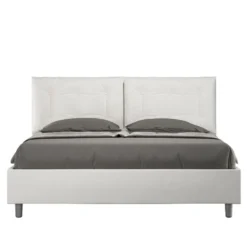 Letto 160x190 matrimoniale design trapuntato con testiera imbottita e bottoni bianco LIT427