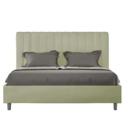 Letto 160x190 matrimoniale in microfibra con testiera effetto trapuntato tè verde LIT483