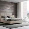 Letto 160x190 matrimoniale in microfibra con testiera effetto trapuntato sabbia beige LIT483