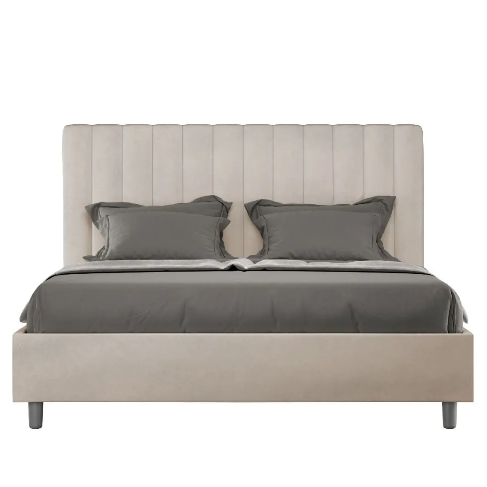 Letto 160x190 matrimoniale in microfibra con testiera effetto trapuntato sabbia beige LIT483