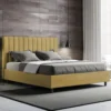 Letto 160x190 matrimoniale in microfibra con testiera effetto trapuntato ocra LIT483