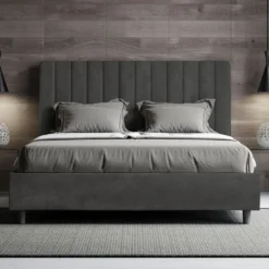 Letto 160x190 matrimoniale in microfibra con testiera effetto trapuntato grigio LIT483