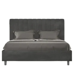 Letto 160x190 matrimoniale in microfibra con testiera effetto trapuntato grigio LIT483