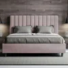Letto 160x190 matrimoniale in microfibra con testiera effetto trapuntato glicine lilla LIT483