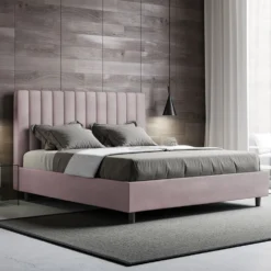 Letto 160x190 matrimoniale in microfibra con testiera effetto trapuntato glicine lilla LIT483
