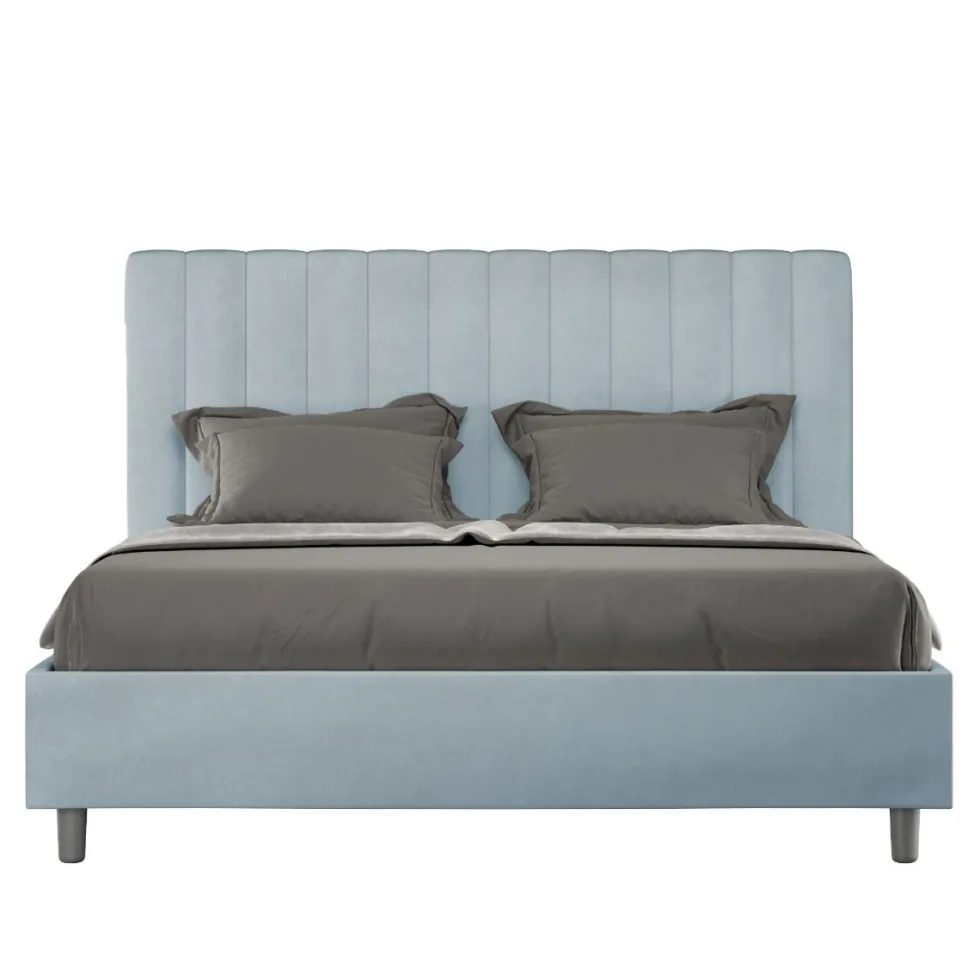 Letto 160x190 matrimoniale in microfibra con testiera effetto trapuntato azzurro LIT483