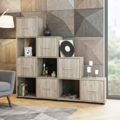 Libreria a giorno per salotto in rovere scuro LB1