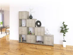 Libreria a giorno per salotto in rovere scuro LB1