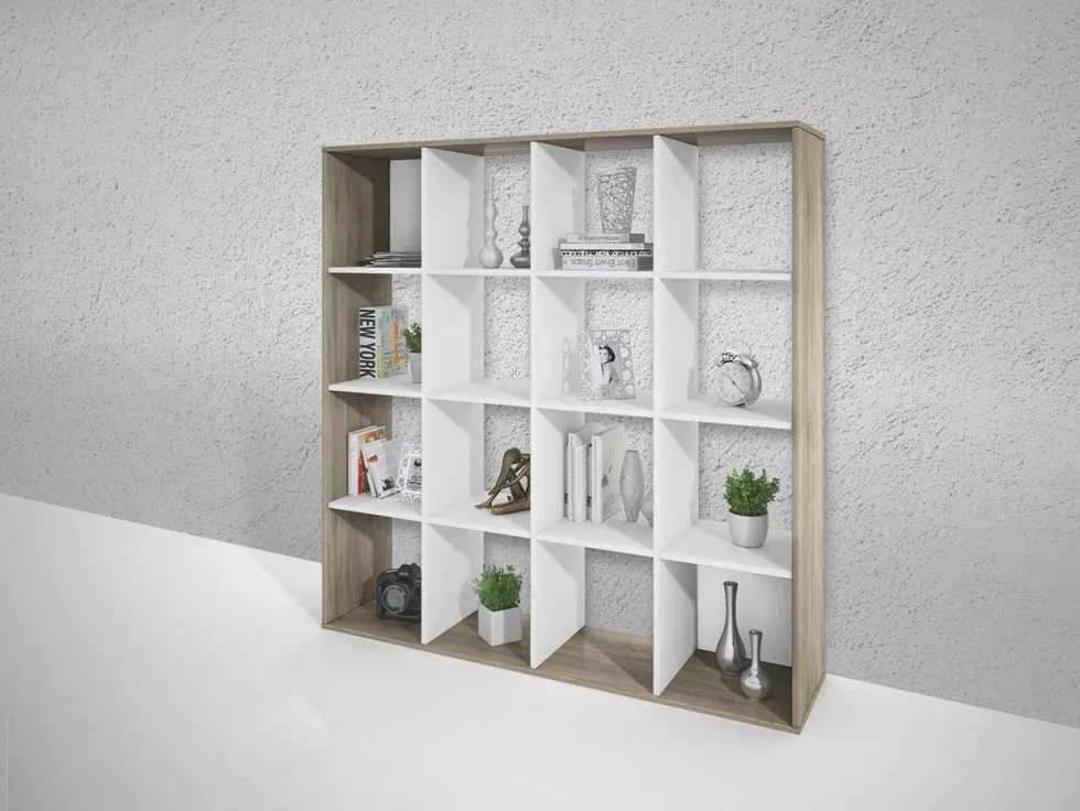Libreria a giorno rovere e bianco LB2