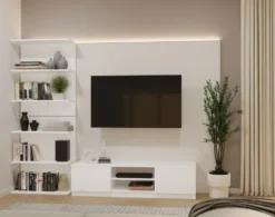 Libreria a muro 35x180 cm a 6 ripiani bianco opaco LBT11