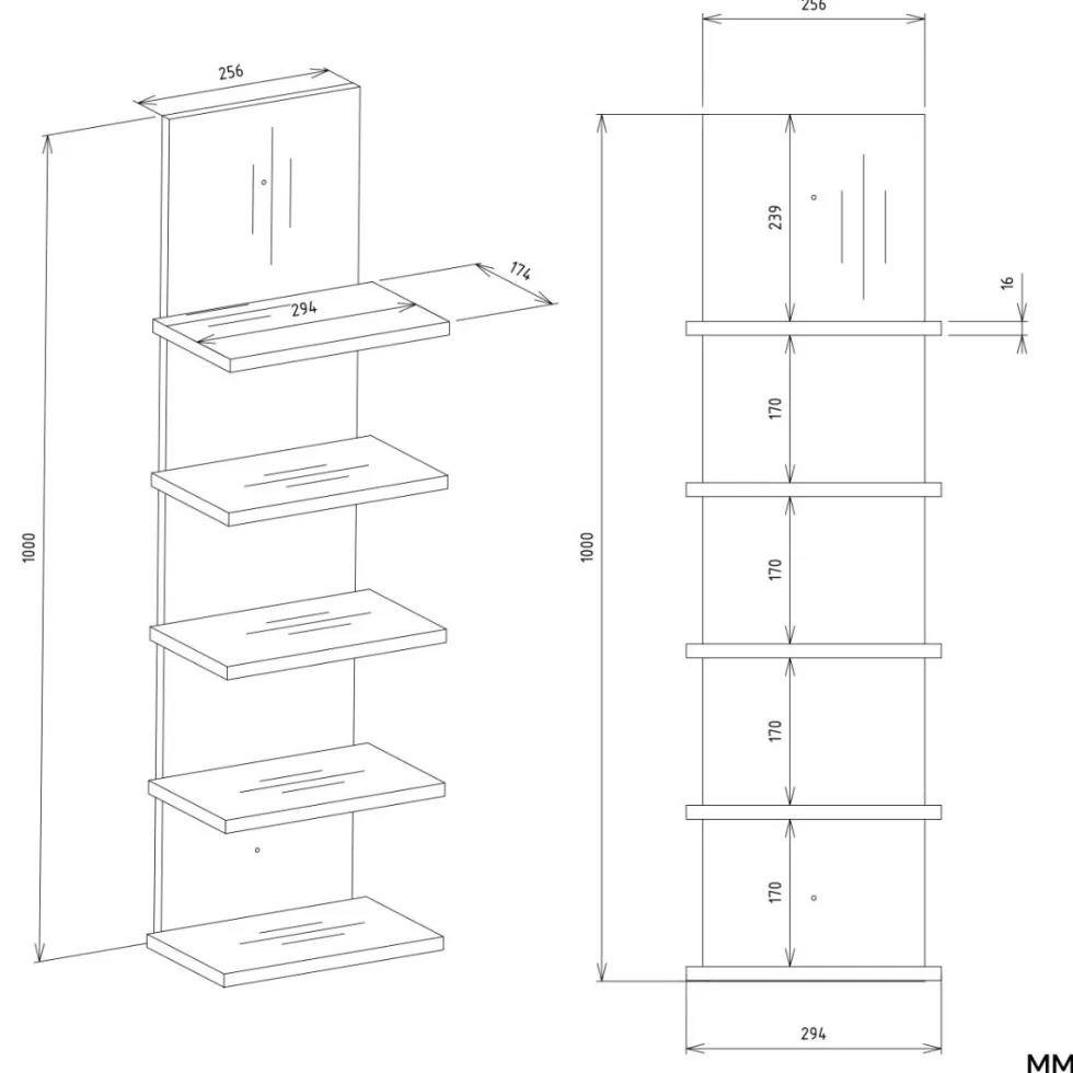 Libreria a muro 29,5x100 cm a 5 ripiani bianco opaco LBT22