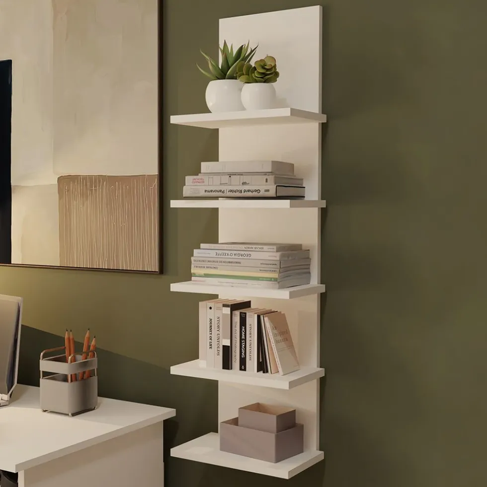 Libreria a muro 29,5x100 cm a 5 ripiani bianco opaco LBT22