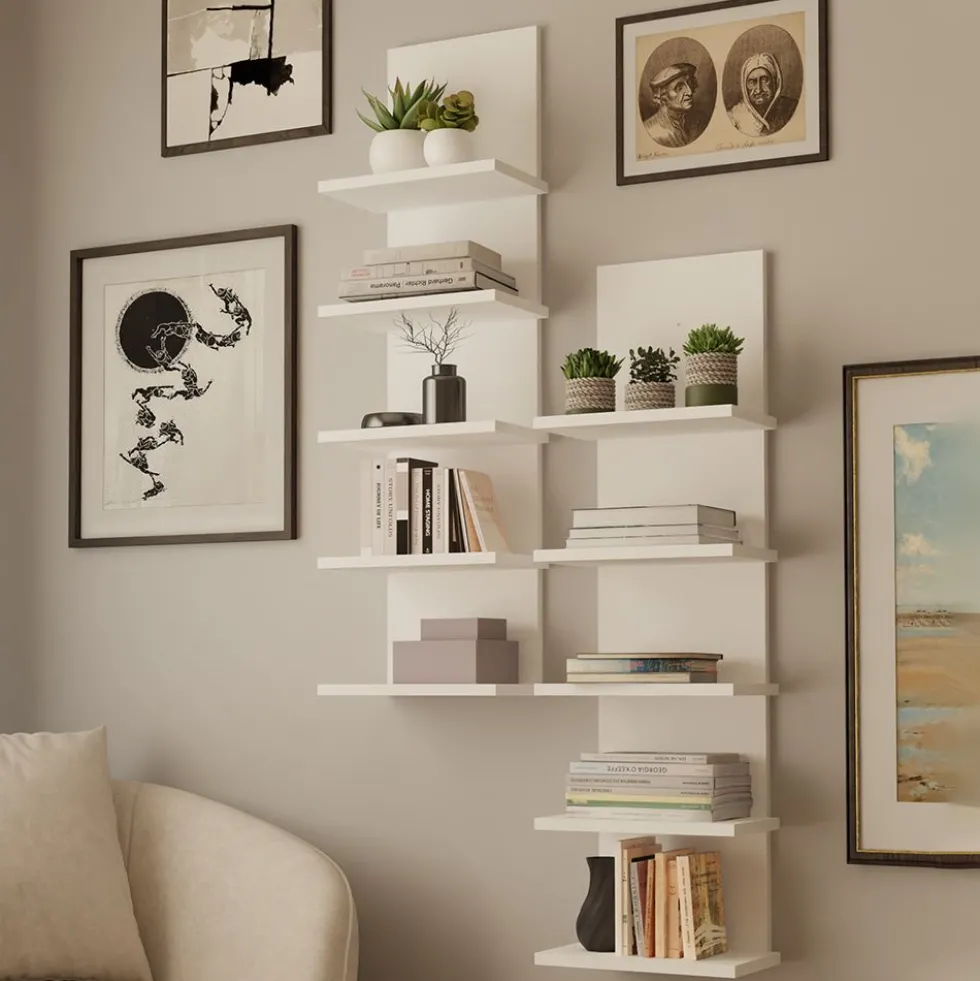 Libreria a muro 29,5x100 cm a 5 ripiani bianco opaco LBT22