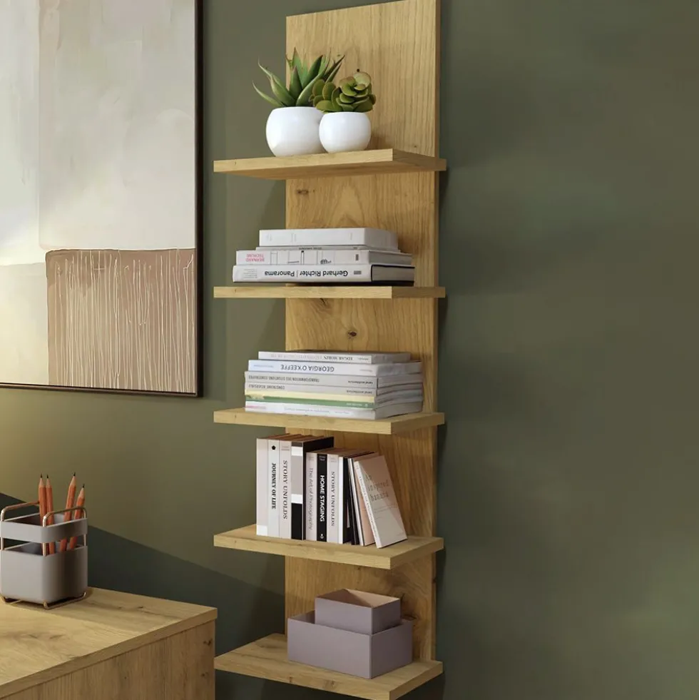 Libreria a muro 29,5x100 cm a 5 ripiani rovere LBT22