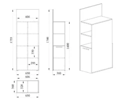 Libreria a una colonna rovere chiaro e grigio cobalto lucido LUI13