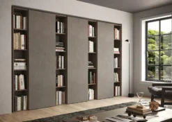 Libreria elegante a parete 274x186 cm bronzo e noce LBL4