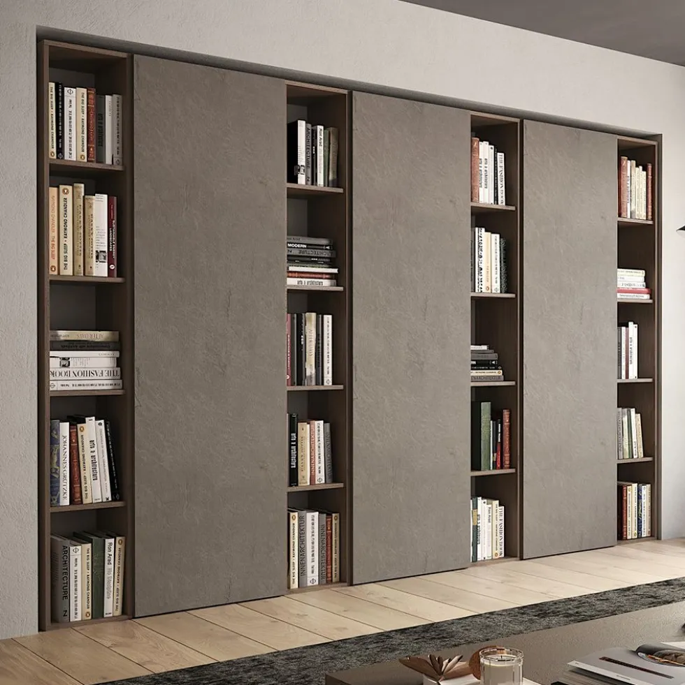 Libreria elegante a parete 274x186 cm bronzo e noce LBL4