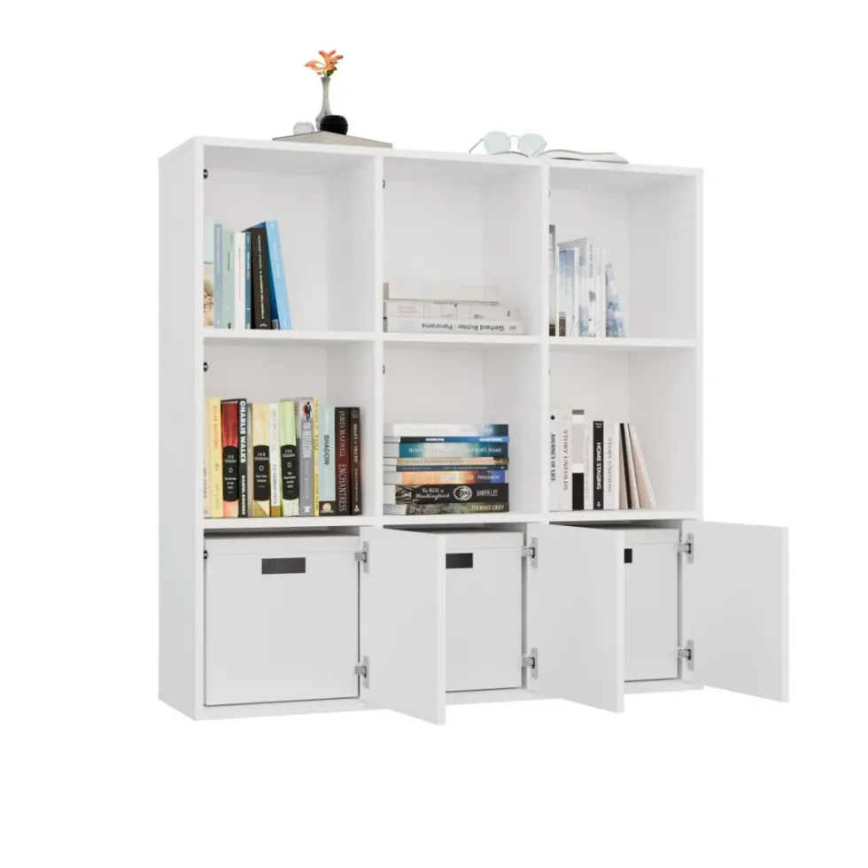 Libreria moderna 110,5 cm con 3 ante bianco opaco LBT17