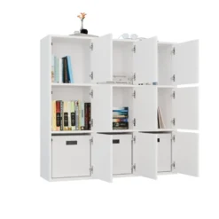 Libreria moderna 110,5 cm con 3 ante bianco opaco LBT17