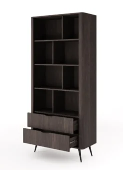 Libreria moderna 88x194 cm con 8 vani e 2 cassetti quercia scuro LBLK3