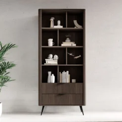 Libreria moderna 88x194 cm con 8 vani e 2 cassetti quercia scuro LBLK3