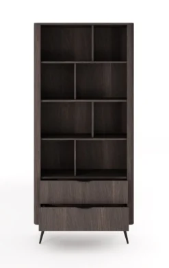 Libreria moderna 88x194 cm con 8 vani e 2 cassetti quercia scuro LBLK3
