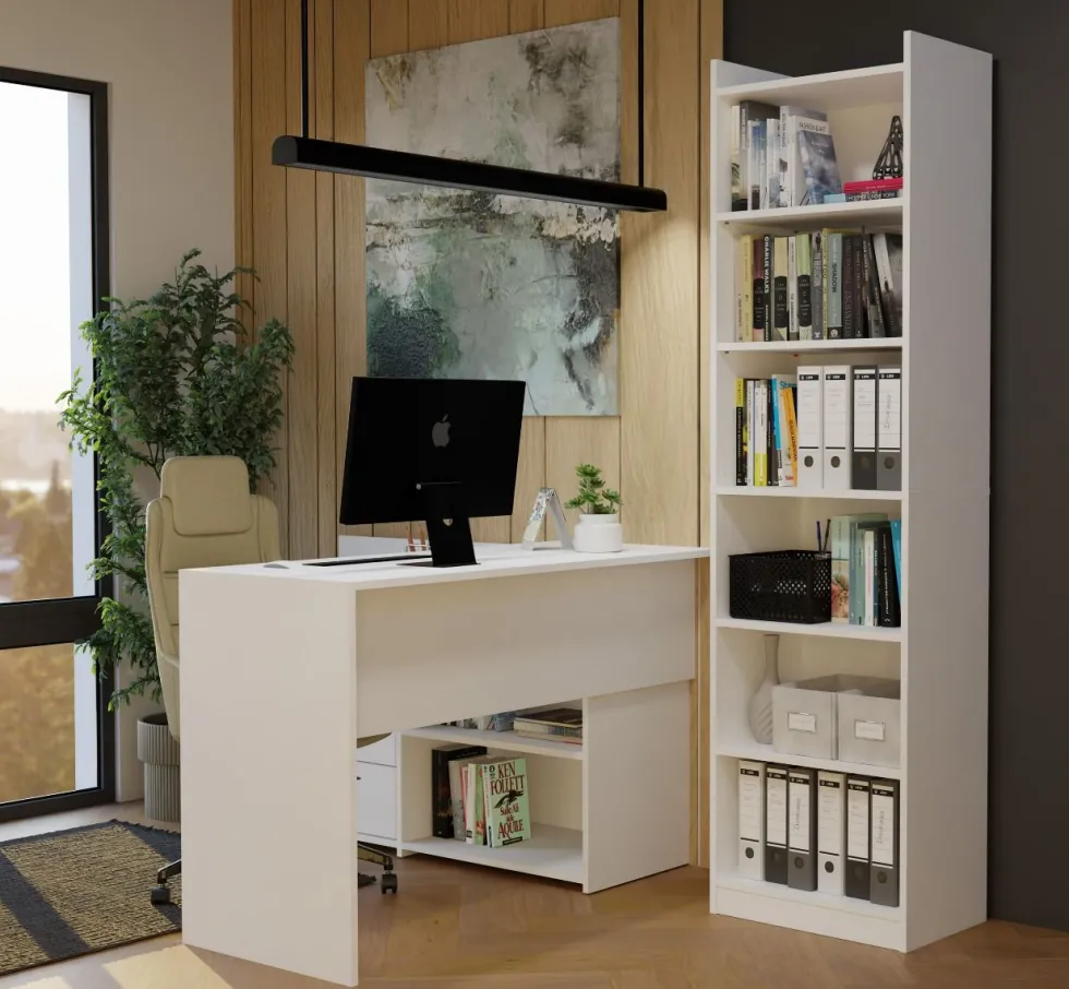 Libreria moderna 50x183 cm 7 ripiani bianco opaco LBT23