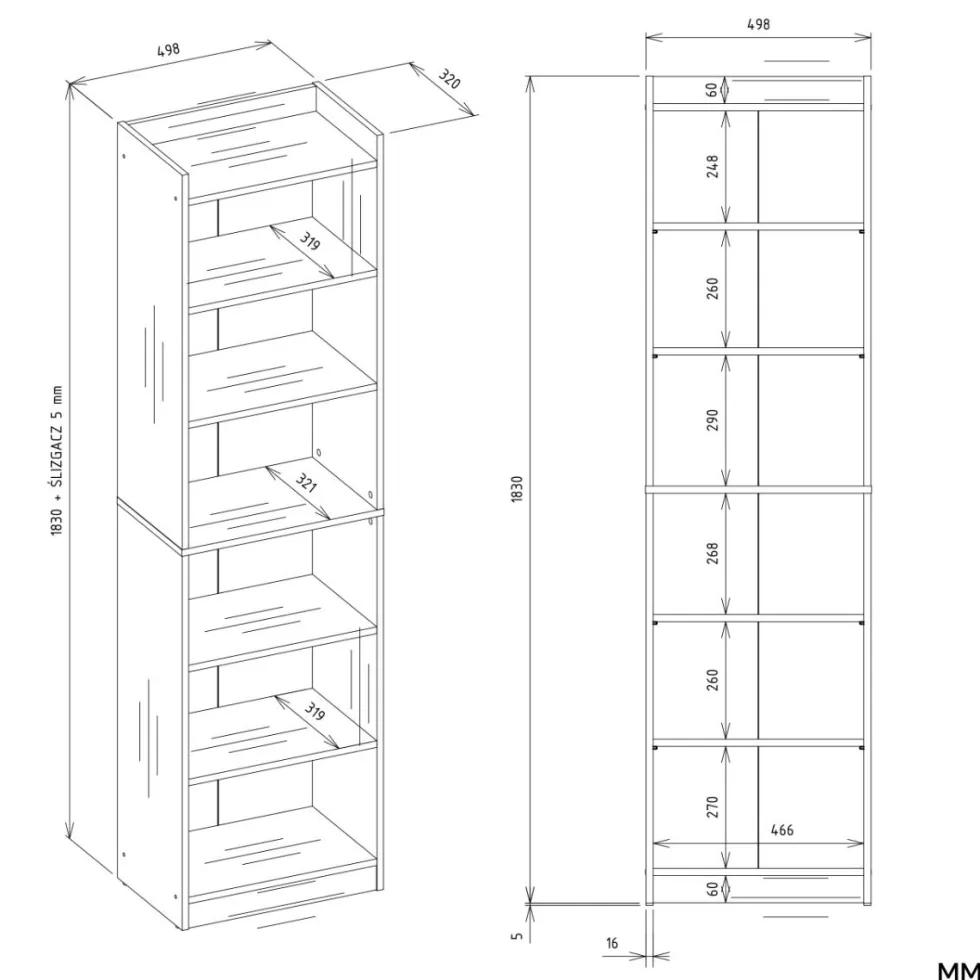 Libreria moderna 50x183 cm 7 ripiani bianco opaco LBT23