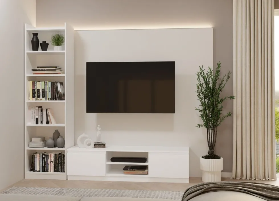 Libreria moderna 50x183 cm 7 ripiani bianco opaco LBT23