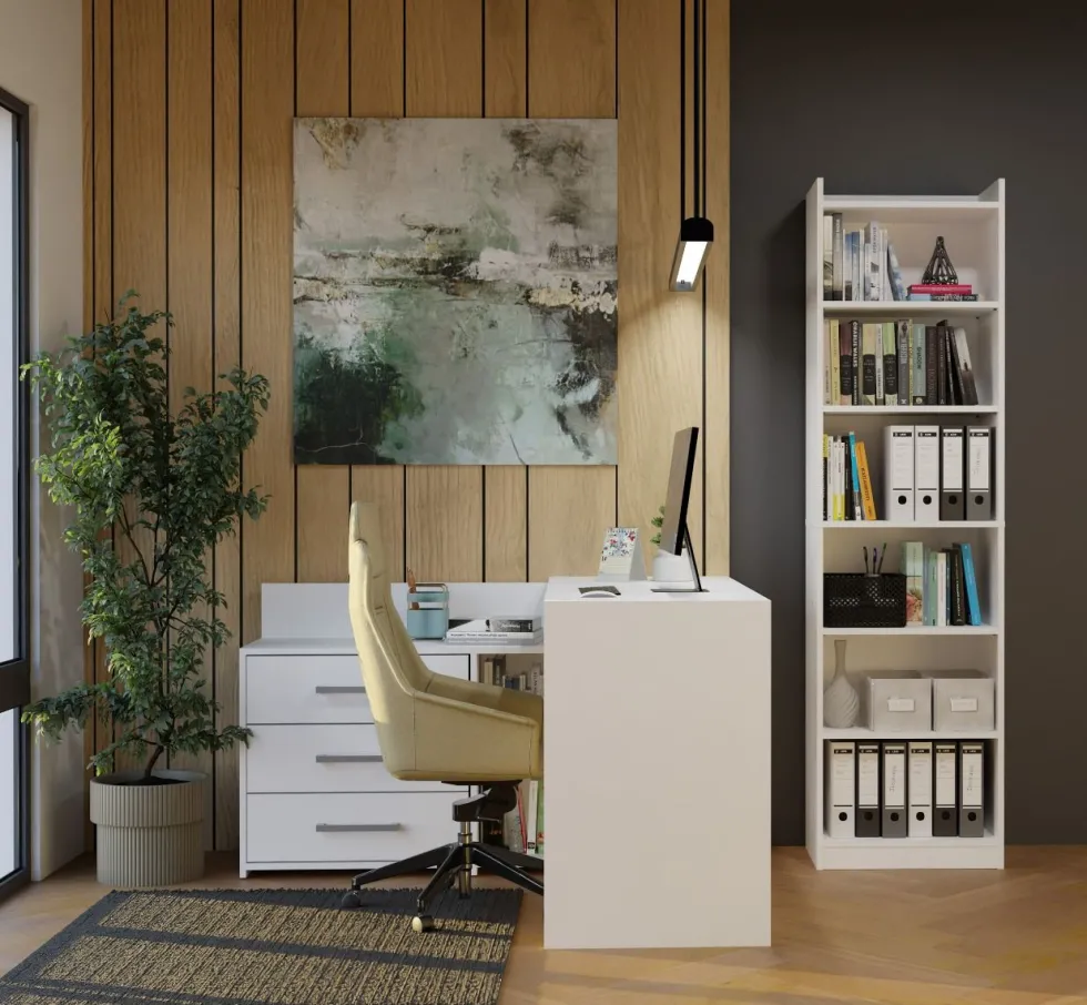 Libreria moderna 50x183 cm 7 ripiani bianco opaco LBT23