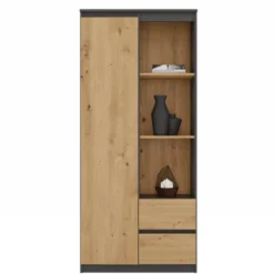 Libreria moderna 80x180x35 cm con anta e cassetti rovere/antracite LBT7