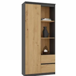 Libreria moderna 80x180x35 cm con anta e cassetti rovere/antracite LBT7