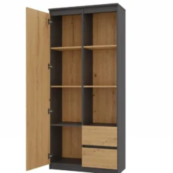 Libreria moderna 80x180x35 cm con anta e cassetti rovere/antracite LBT7