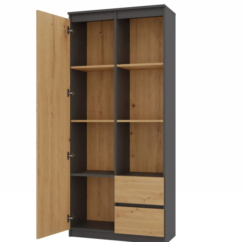 Libreria moderna 80x180x35 cm con anta e cassetti rovere/antracite LBT7