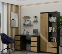 Libreria moderna 80x180x35 cm con anta e cassetti rovere/antracite LBT7