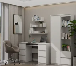 Libreria moderna 80x180x35 cm con anta e cassetti bianca LBT7