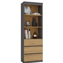Libreria moderna 60x180x35 cm con cassetti rovere e antracite LBT6