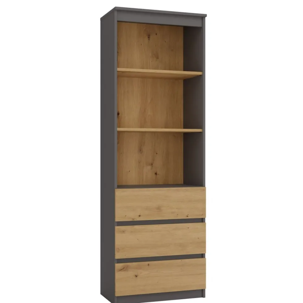 Libreria moderna 60x180x35 cm con cassetti rovere e antracite LBT6